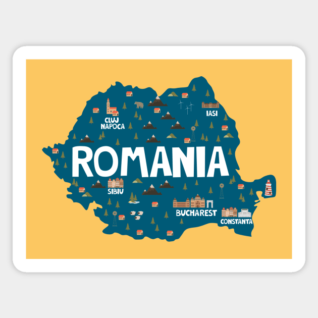 Romania Illustrated Map Sticker by JunkyDotCom